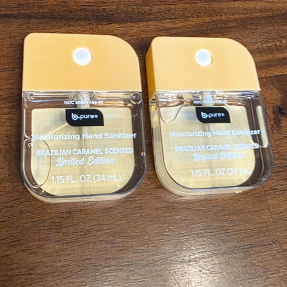 NWT b.pure moisturizing hand sanitizer spray Brazilian Caramel scent set of 2